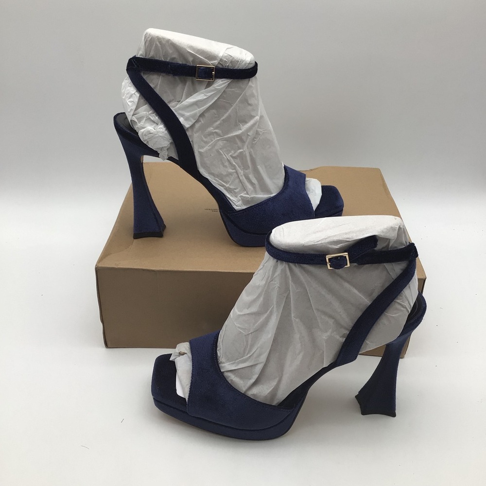 Jessica Simpson Jixte Dark Night Blue Velvet Platform Sandals Heels Size 10M NEW